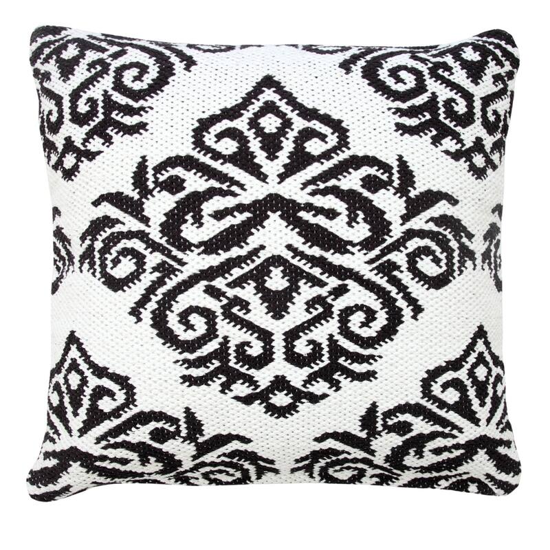 20" Black and White Damask Pattern Square Throw Pillow