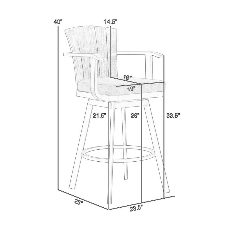 Luna 26 Inch Outdoor Swivel Counter Stool Chair, Rustic Teak Wood, Black