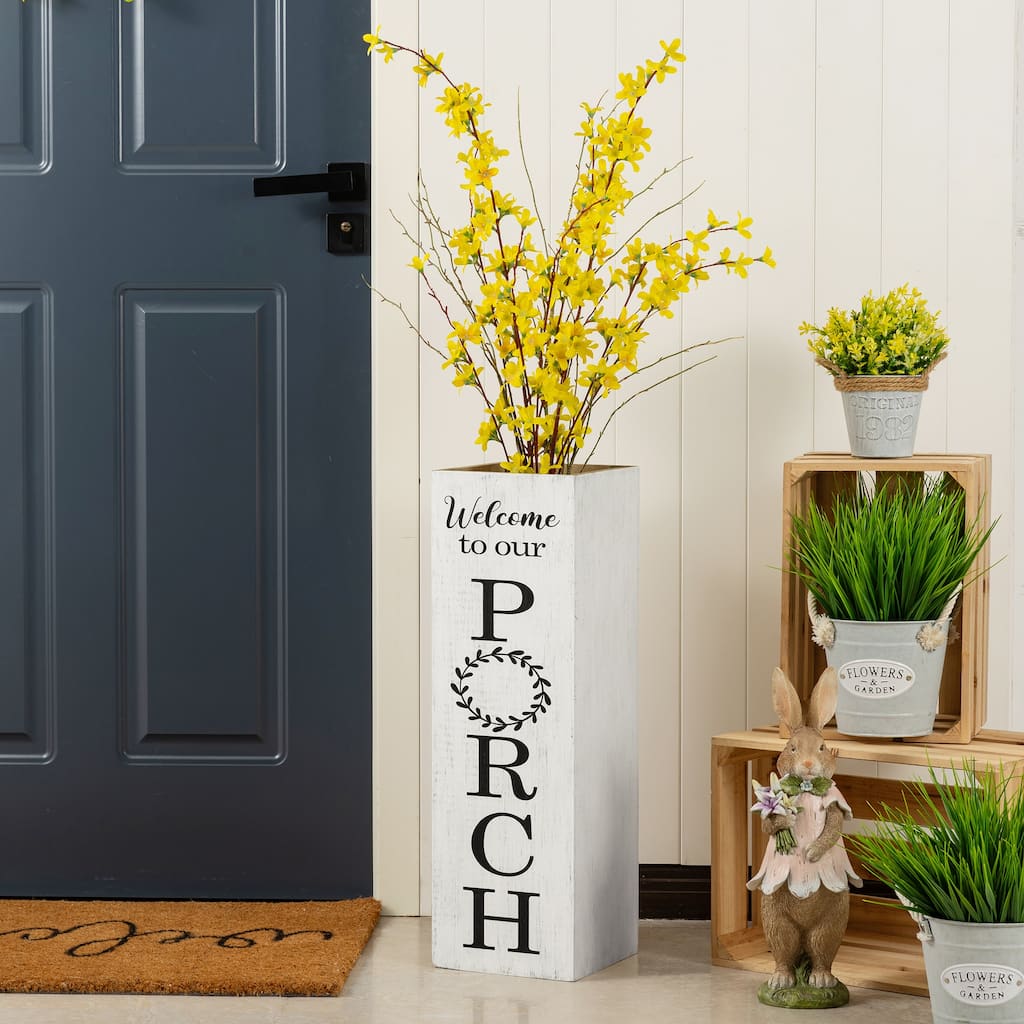 Glitzhome 24"H Double Sided Solid Wood Black White Boxed "WELCOME PORCH" Porch Sign