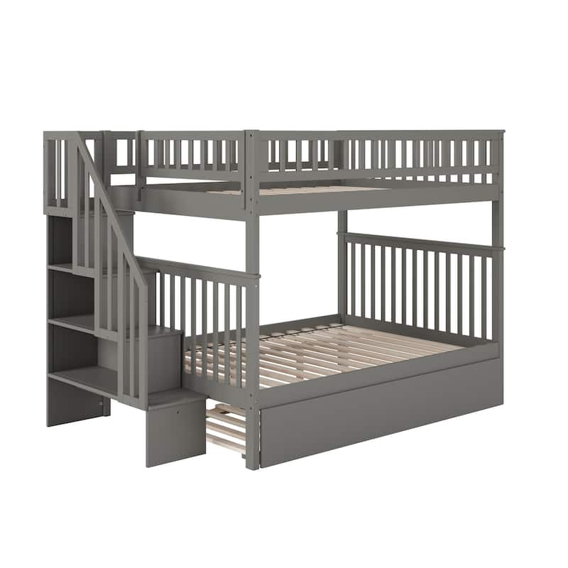 Woodland Staircase Bunk Bed Full over Full with Full Trundle Bed