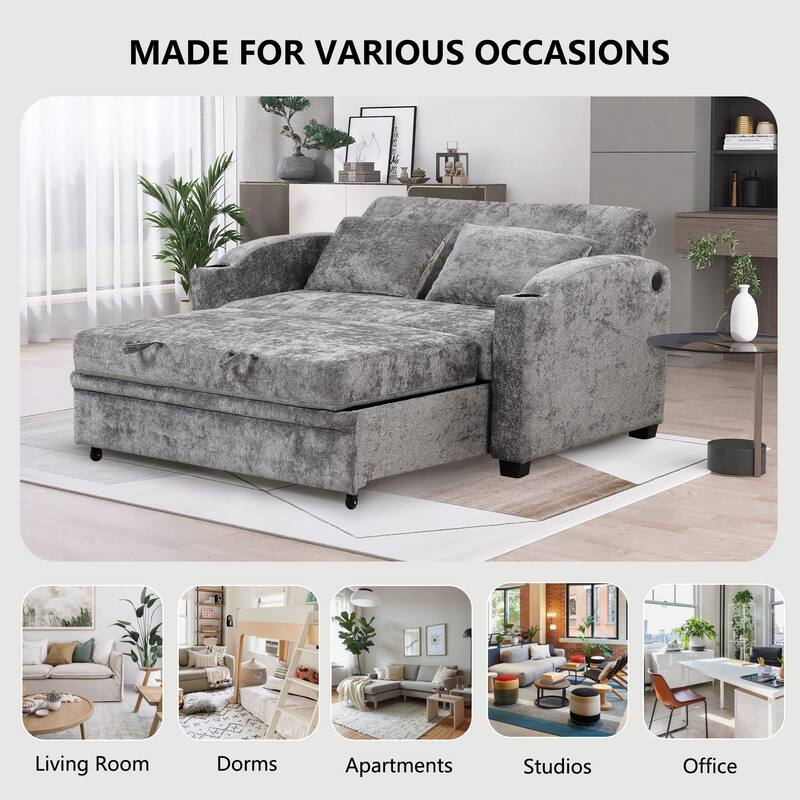 Versatile 3-in-1 Pull Out Sofa Bed with Adjustable Backrest, Loveseat Couch Bed Sofa Bed with Reclining Back