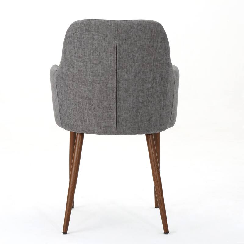 Mid Century Modern Fabric Upholstered Dining Chairs Armchairs Set of 2 - Light Grey