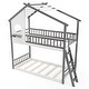 preview thumbnail 1 of 4, Wood Twin Over Twin House Bunk Bed Floor Bunk Bed w/ Ladder White & Grey