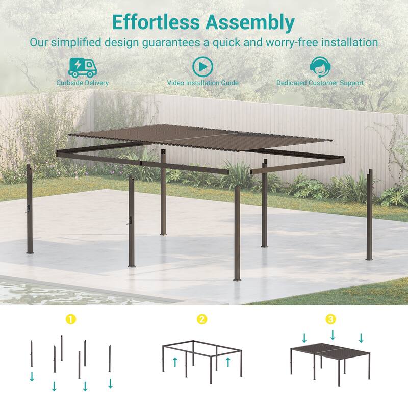 Outdoor Metal Solar LED Louvered Pergola with Adjustable Roof