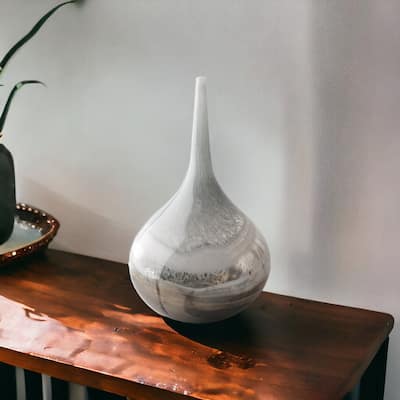 HomeRoots 17" Blue Gray and Taupe Handblown Spun Glass Vase