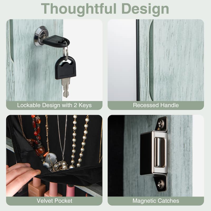Costway Mirrored Wall & Door Mounted Jewelry Cabinet Storage Organizer - See Details