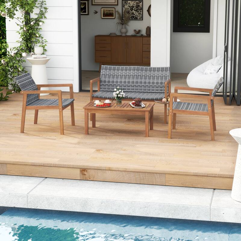 Gymax 8 Pieces Patio Furniture Set PE Rattan Patio Bistro Set w/