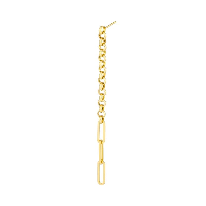 Curata 14k Yellow Gold Hollow Half Rolo and Paperclip Long Drop Dangle Earrings