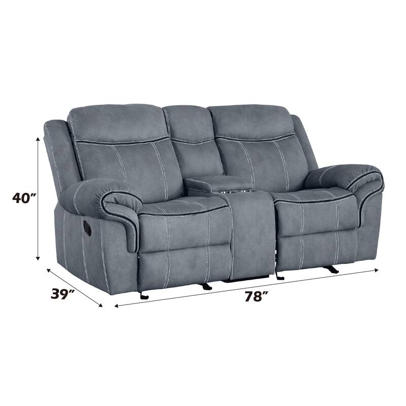 Two Tone Gray Velvet Recliner Loveseat W/Usb Port & Console