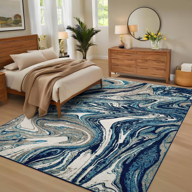 Washable Area Rugs for Living Room, Soft Modern Abstract Rug Non Slip Low Profile Carpets for Bedroom Dining Room