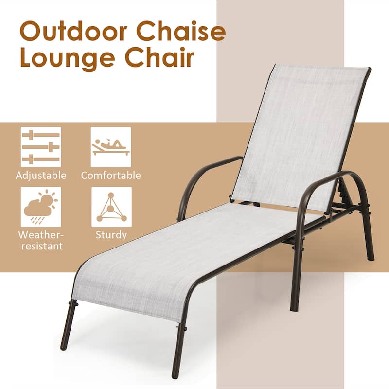 Costway Patio Lounge Chair Chaise Adjustable Reclining Armrest