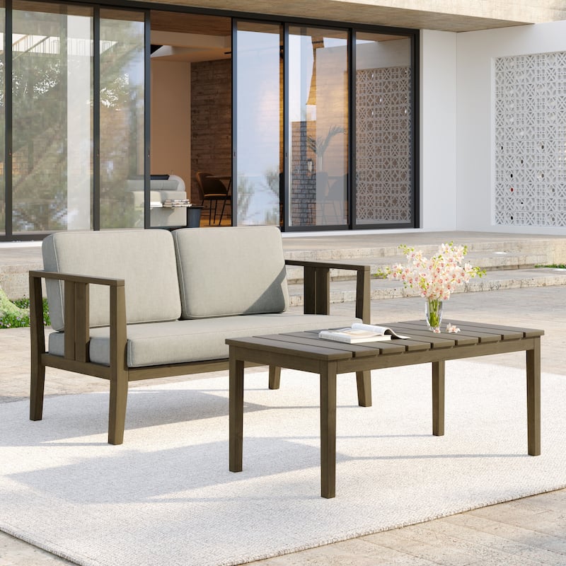 Casual 53"W Outdoor Patio Loveseat Set In Solid Teak Wood with Cushion