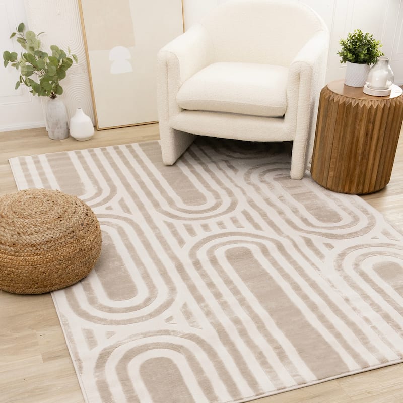 Neutral Cream Beige Arches Modern Area Rug, 5'3" x 7'7"