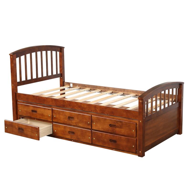 Twin Pinewood Platform Bed with Drawers
