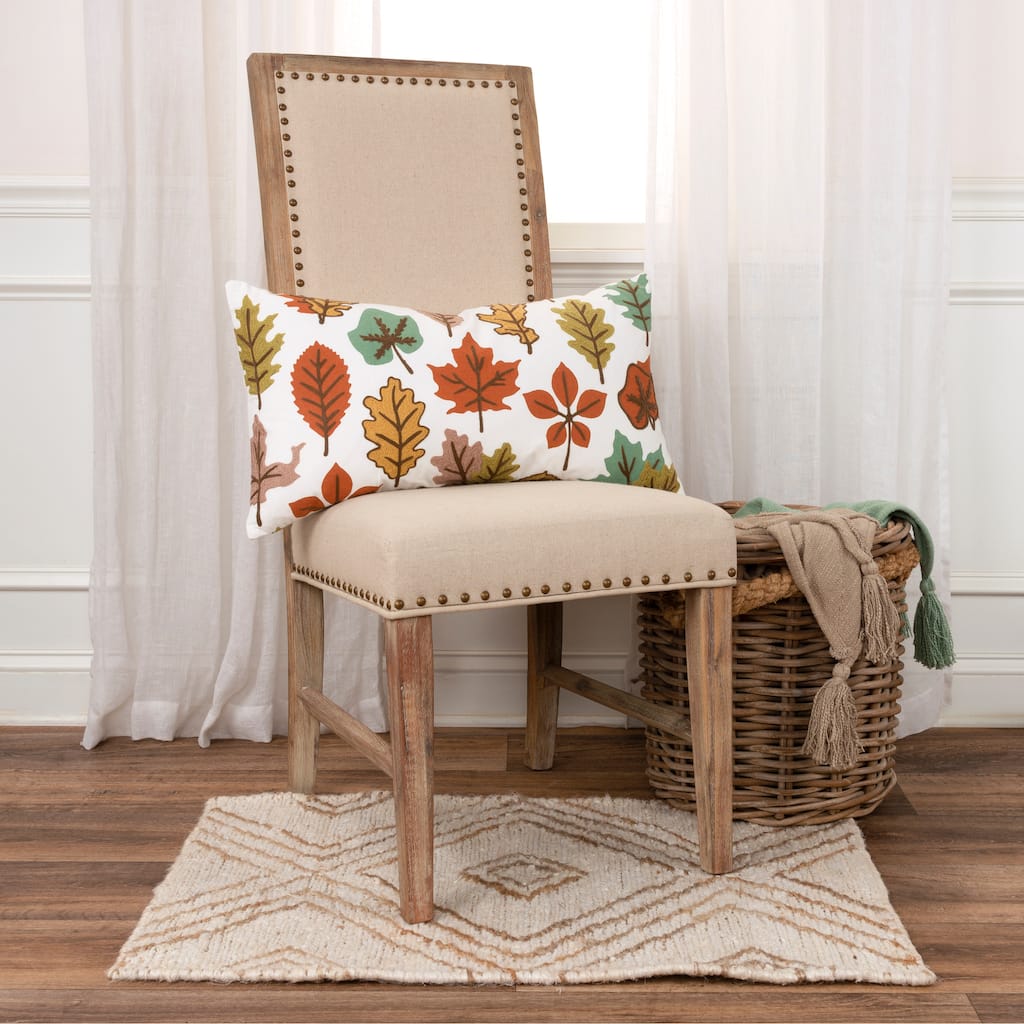 Rizzy Home Botanical Fall Leaves Printed Throw Pillow