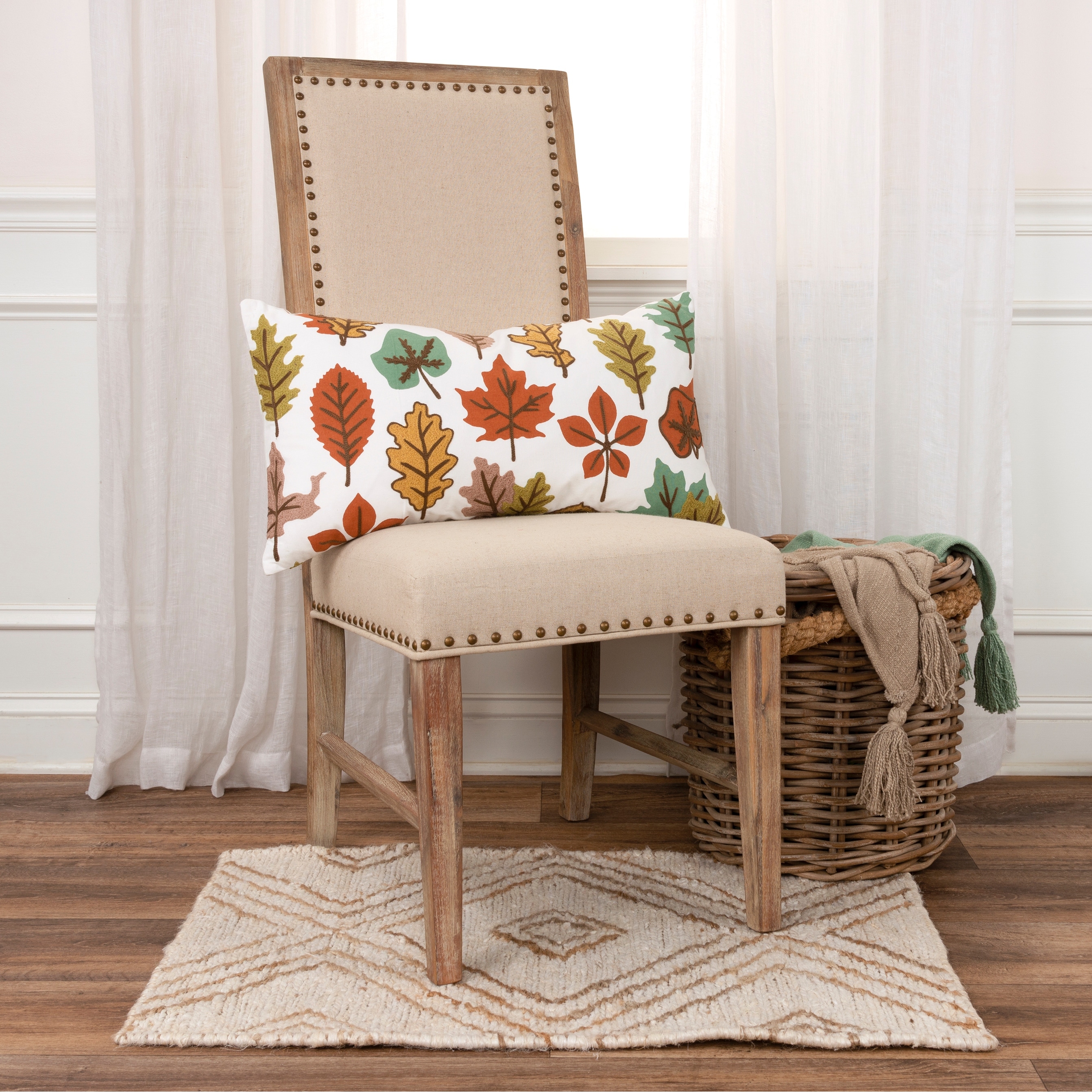 Rizzy Home Botanical Fall Leaves Printed Throw Pillow