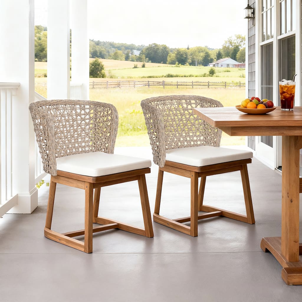 Scott Living Dome Outdoor Dining Chair Acacia Wood and Natural Wicker, Set of 2