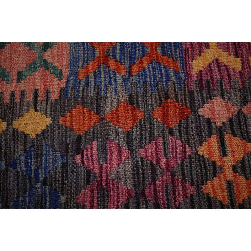 South Western Kilim Oriental Area Rug Flatweave Geometric Wool Carpet - 10'2" x 13'4"