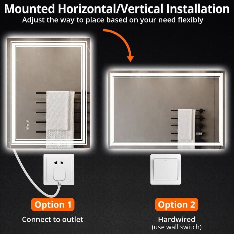 LED Bathroom Mirror with Lights,Anti-Fog,Dimmable,Backlit + Front Lit,Lighted Mirrors for Bathroom Wall