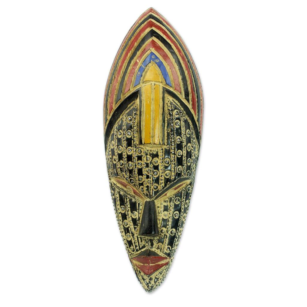 Handmade Crown Of Joyfulness African Wood Mask (Ghana) - 12.25" H x 4.3" W x 2.4" D