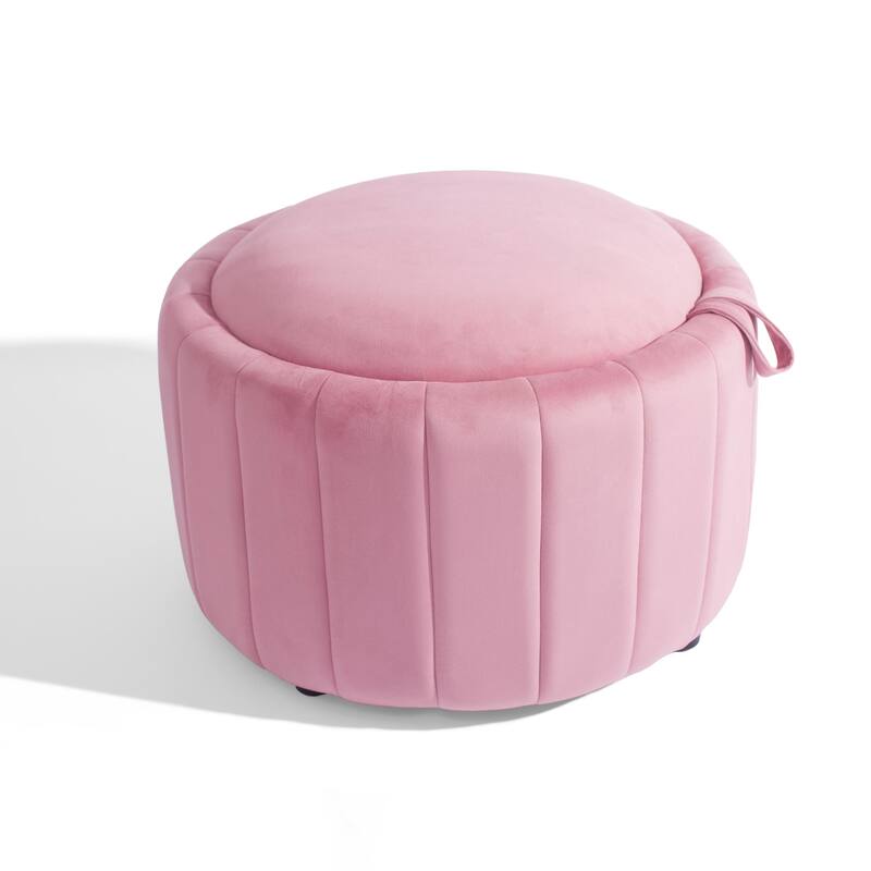 Modern Round Velvet Storage Ottoman Footrest Footstool