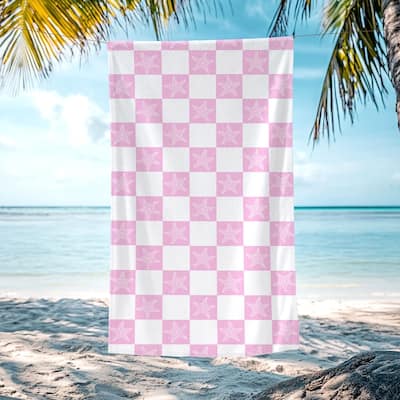 Starfish Checkered Beach Towel, Lightweight Quick Dry Swimming Towel 30"x60"