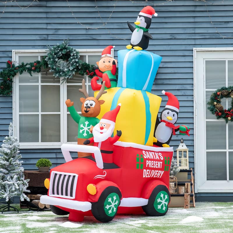 Outsunny 9ft Inflatable Santa Claus with Two Penguins, Christmas LED Display