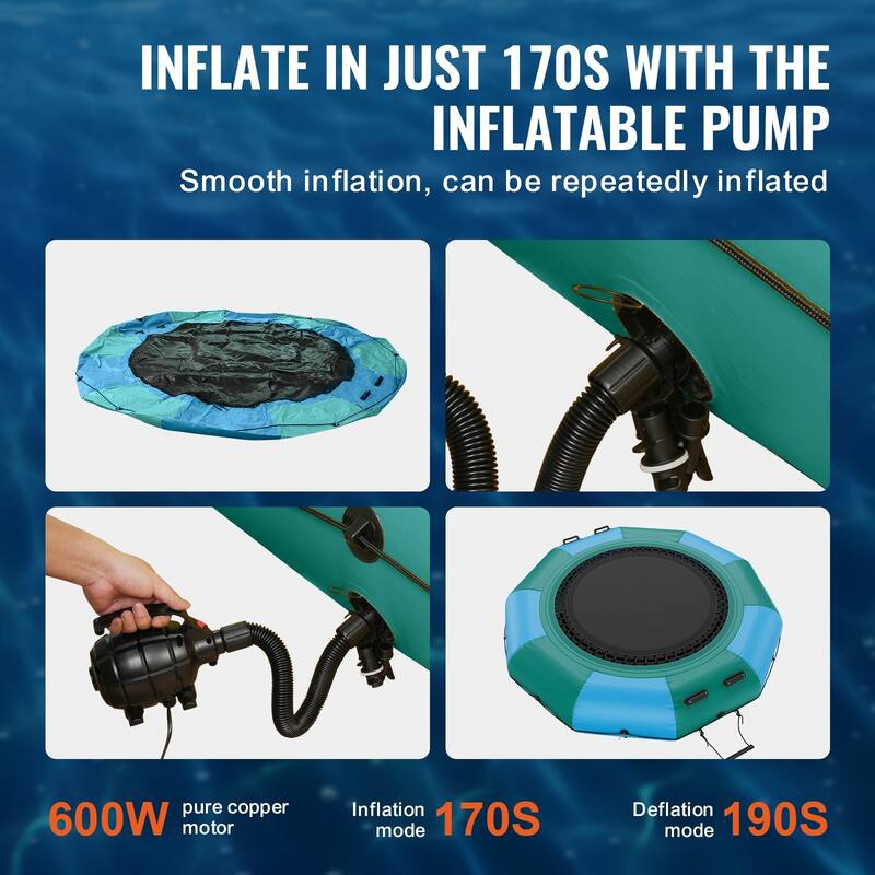 10ft Inflatable Water Trampoline with Ladder and Pump for Lake or Pool