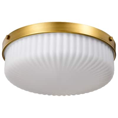 Solara Flush Mount Natural Brass Finish Frosted Ribbed Glass - Natural Brass