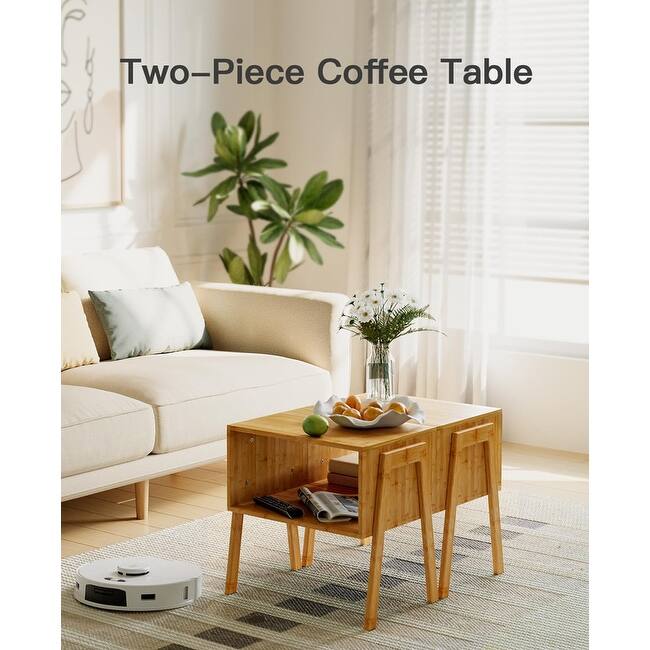 Bamboo Stackable End Tables, Set of 2 - 11.6"D x 16.5"W x 16.9"H