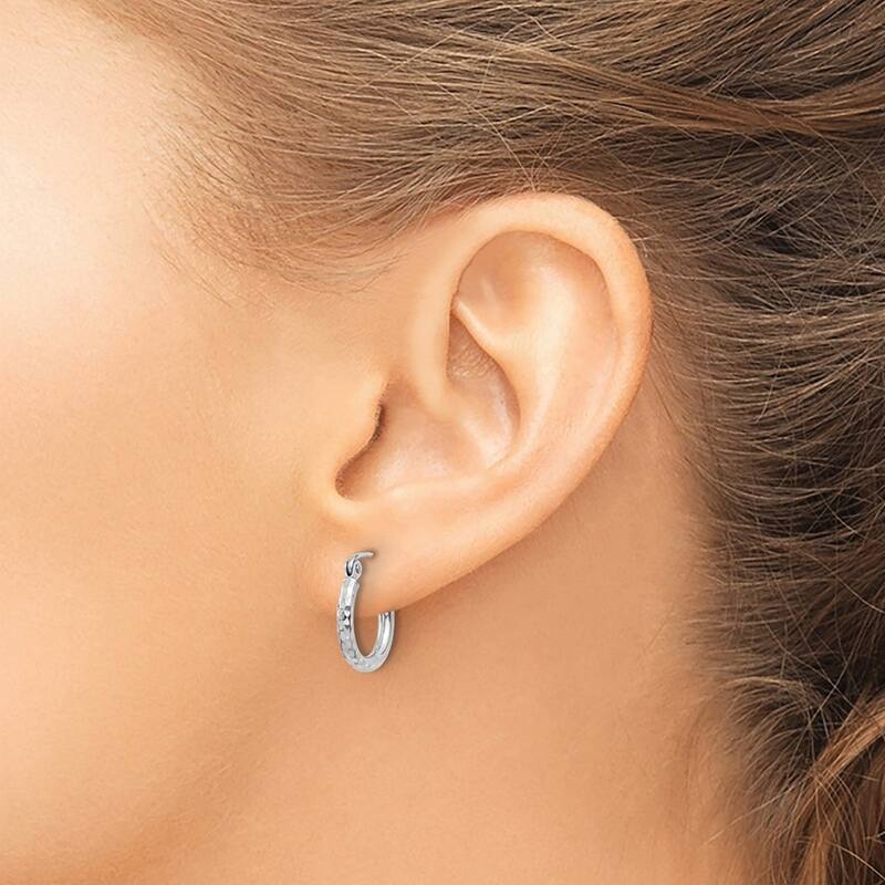 Curata 14k White Gold Sparkle Cut Round Tube Hoop Earrings - 13x13mm
