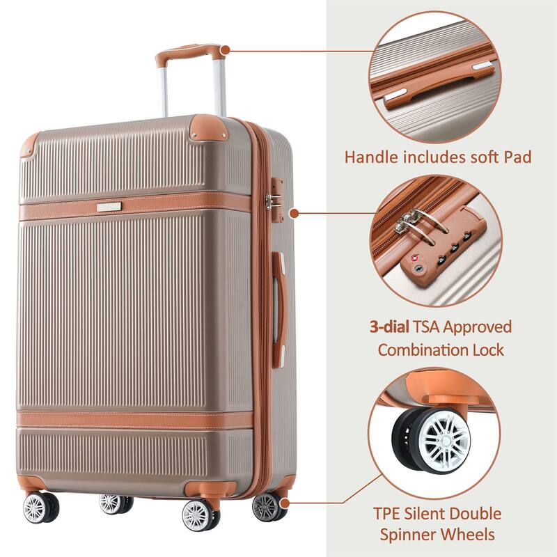 3 Piece Hardside Lightweight Luggage Sets with Double Spinner 8 Wheels and TSA Lock