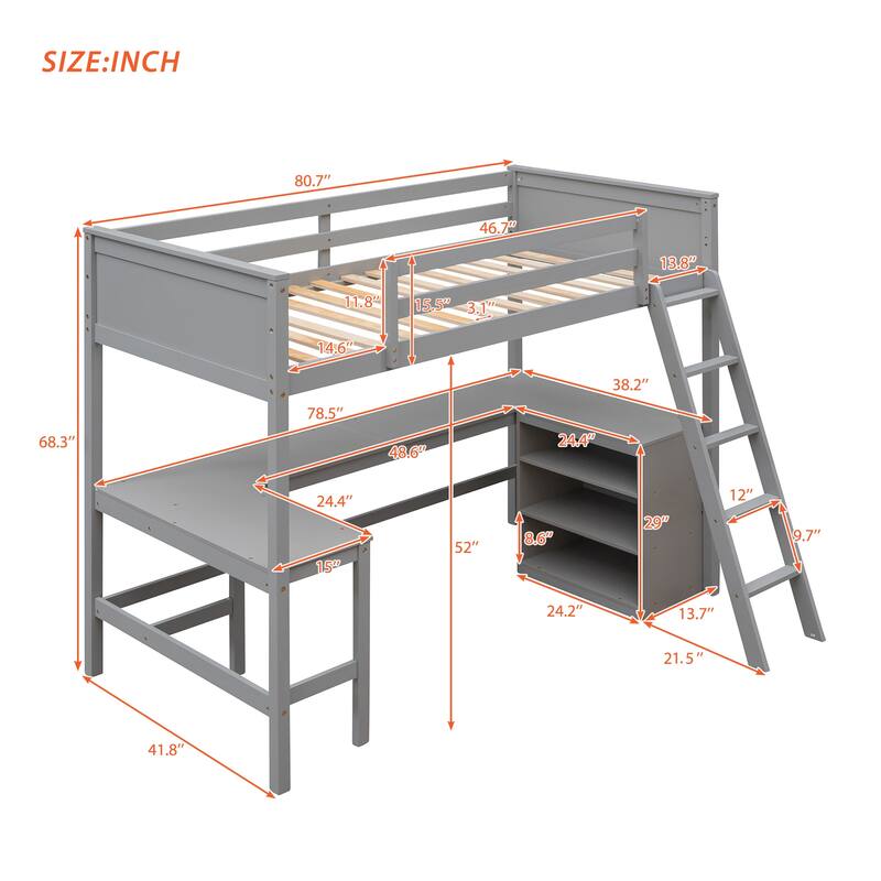 Multi-Functional Twin Loft Bed with Built-in Desk and Storage Shelves