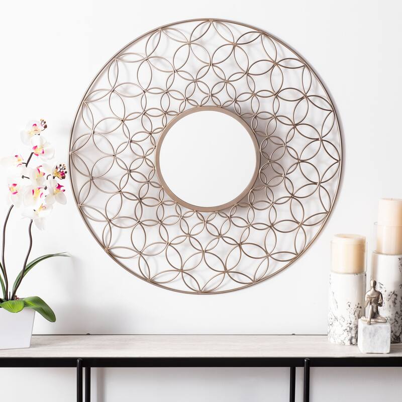 SAFAVIEH Elyssa 32-inch Champagne Round Mirror - 31.5" W x 2" L x 31.5" H - 32Wx2Dx32H