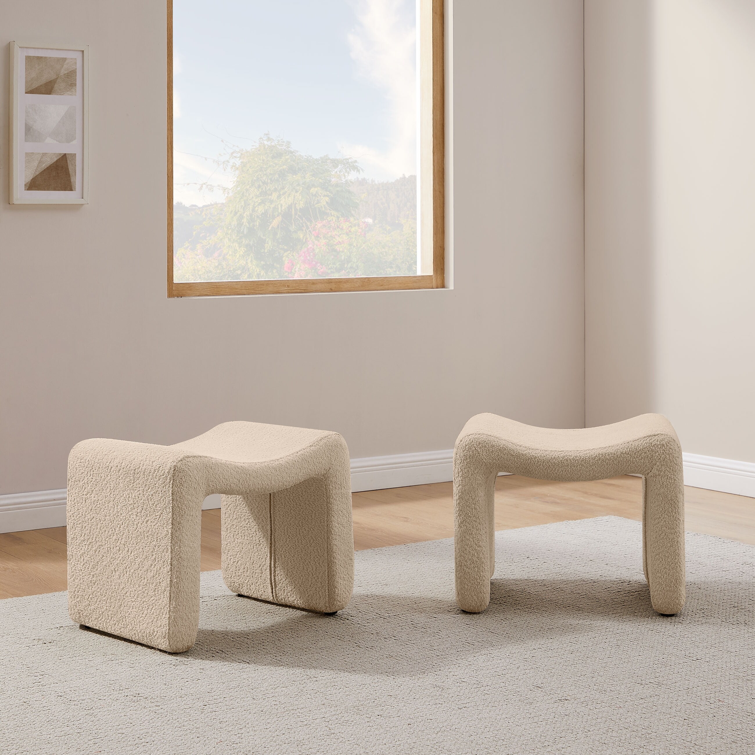 VANOMi Upholstered Boucle Ottoman, Modern Foot Stool For