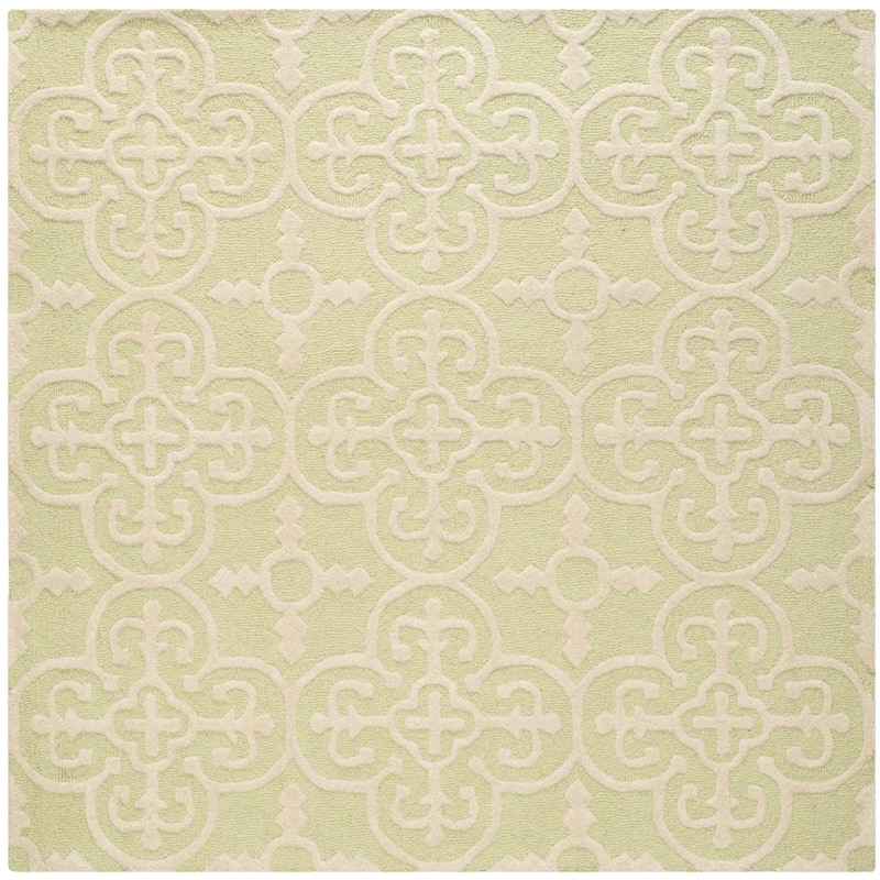 SAFAVIEH Handmade Cambridge Shigemi Modern Wool Rug - 6' Square - Light Green/Ivory