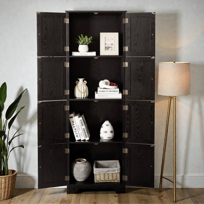 72.4 in Tall Storage Cabinet with 8 Doors and 4 Shelves, Freestanding Bookshelf Pantry Cabinet for Living Room