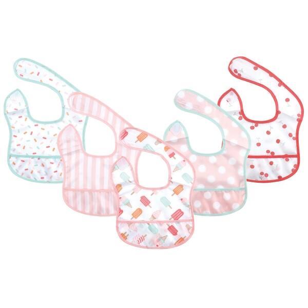 slide 1 of 1, Hudson Baby Infant Girl Waterproof Polyester Bibs 5pk, Ice Cream, Beginner - Ice Cream Beginner - Ice Cream