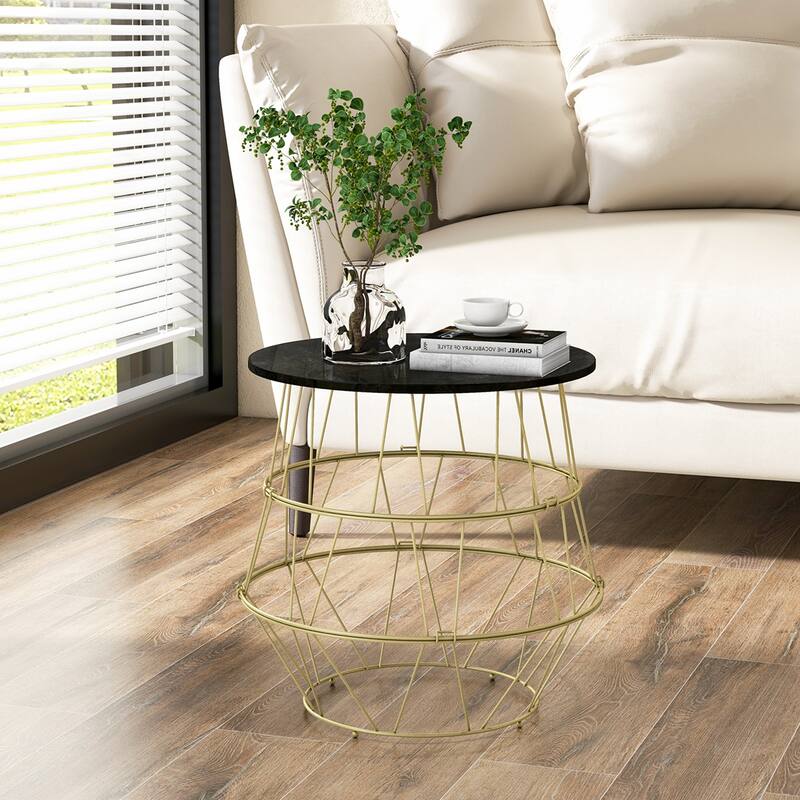 Costway Round Side End Coffee Sofa Table Nightstand with Storage Space - See Details