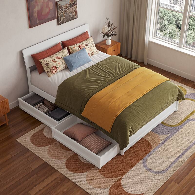 Norla Wood Platform Bed with Storage Drawers