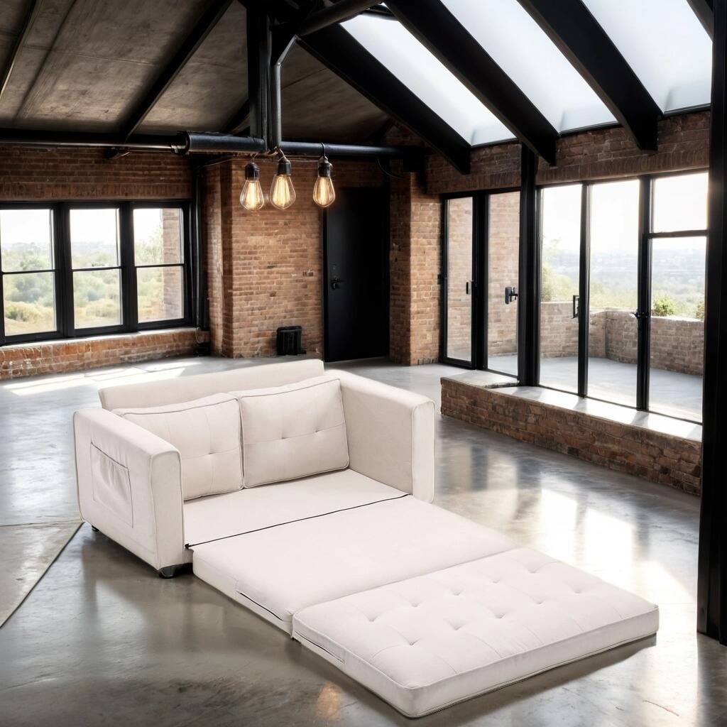 3-in-1 Futon Foldable Tufted Loveseat with Pull Out Sleeper Couch Bed, Dark Gray