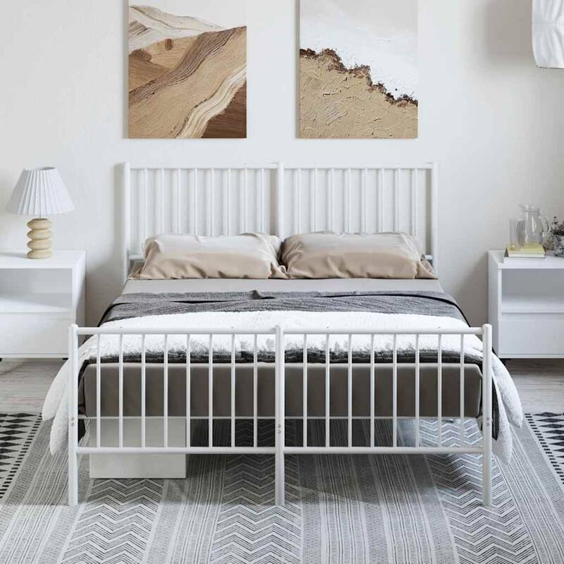 vidaXL Metal Bed Frame, No Mattress - White 77.2" x 55.9" x 35.6" - Queen