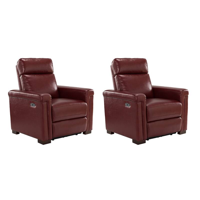 Alicia 34.65" Wide Contemporary Classic Genuine Leather Power Recliner With USB Port, Set of 2
