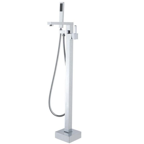 Freestanding Square Chrome Bath Mixer Spout with Handheld Head