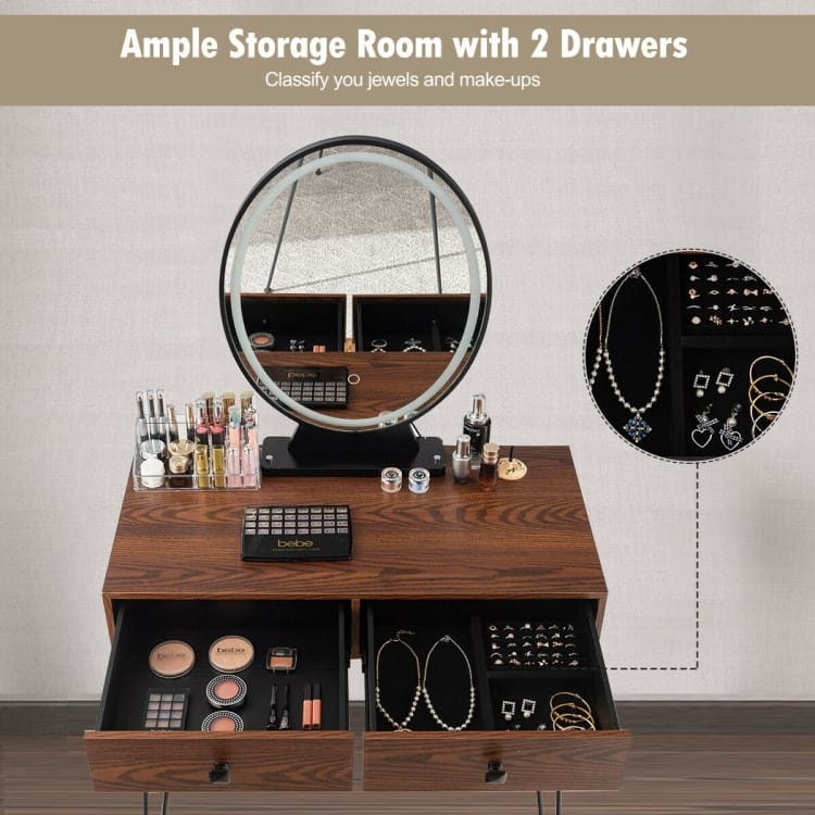 Industrial Makeup Dressing Table with 3 Lighting Modes - 31.5" x 16" x 53.5" (W x D x H)