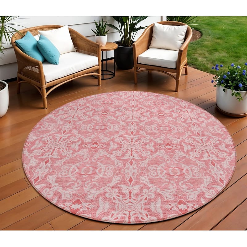 HomeRoots Medallion Transitional Rectangle Outdoor Rug - 8' Round