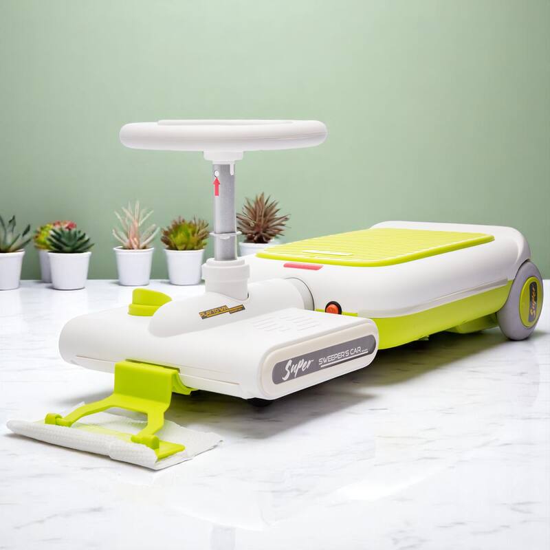 12V Electric Ride-On Cleaning Car for Kids with Mopping Function, Music, Lights, Retractable Body - Toddler Cleaning Vehicle