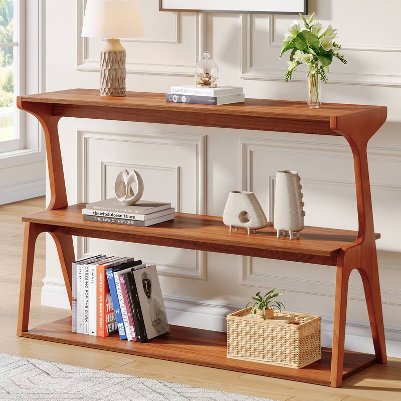 3-Tier Console Table for Entryway - Walnut Brown