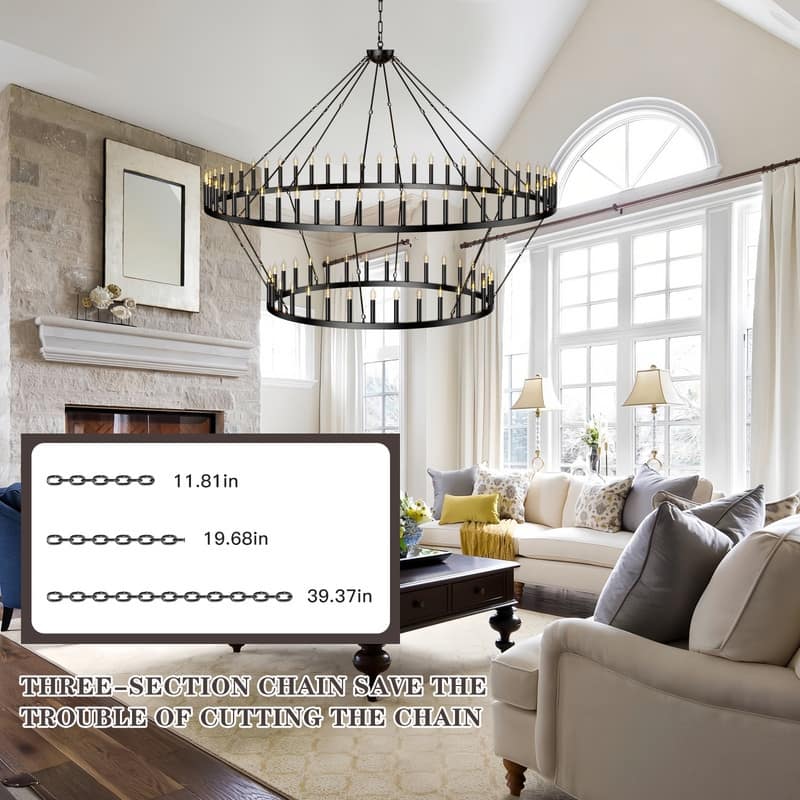 Extra Large Black Wagon Wheel Chandelier - Adjustable Farmhouse Lighting for High Ceilings