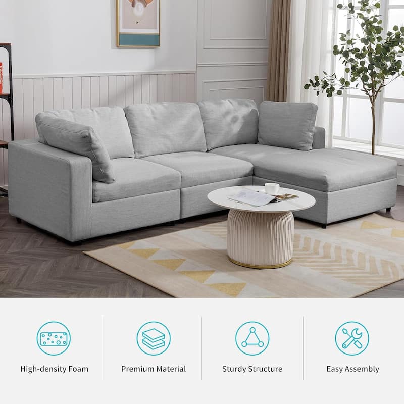 Mixoy Sectional L-Shaped Sofa Couch,Modern Upholstered 3-Seat Sofa with Pillows and Lounge Chaise - 106.7in*70in*33.5in